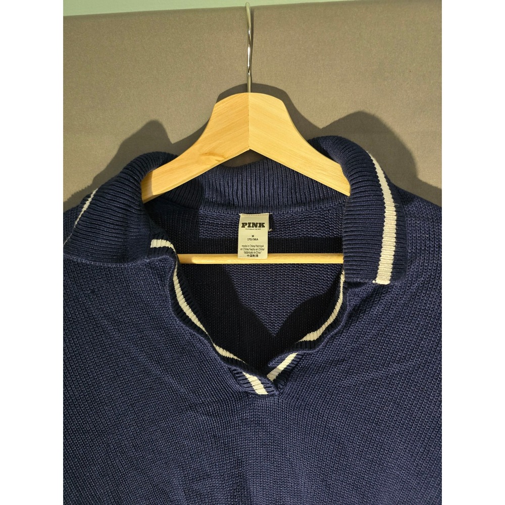 Victoria's Secret PINK Preppy Navy Blue Cropped Polo Knit Sweater Women's M - Picture 4 of 8